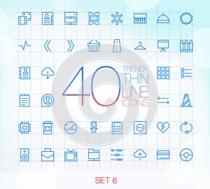 40 Trendy Thin Icons Set 6