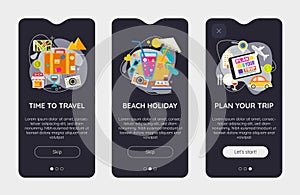 Trendy Time For Travel and Plan Your Trip UI Mobile App Splash Onbard Screens