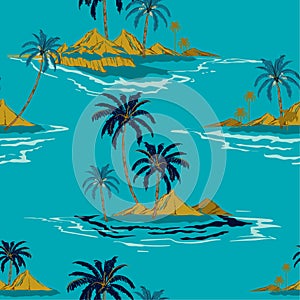 Trendy Tropical island hand drawing style Summer Seamless pattern vector illustration Colorful Summer design for fashion ,fabric,