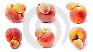 Trendy ugly food set. Peach fruits isolated on white background. Misshapen