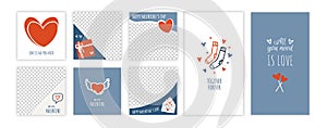 Trendy Valentine's Day posts and stories template for blog and sales. Web online shopping banner concept