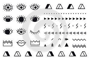 Trendy vector geometric shapes set in 80s style. Memphis graphic elements on white background for banner, poster or