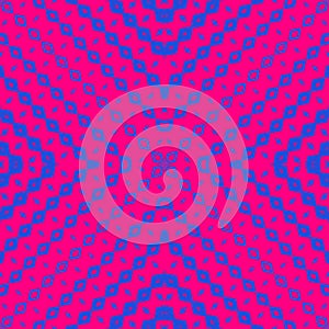 Trendy vector halftone geometric seamless pattern. Neon pink and blue color