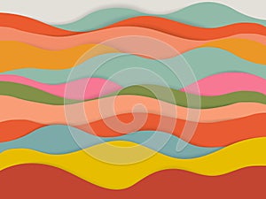 Trendy vector paper cut 3d effect multi color background layers. Waves and lines curved. Papercut abstract concept texture. Cutout