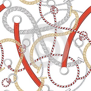 Trendy Vector Summer Nautical mood Seamless vector seamless pattern with sea ropes chain and belt