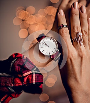 Trendy watch on woman hand