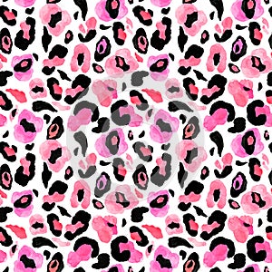 Trendy Watercolor hand painted leopard skin seamless pattern. Animal Endless print