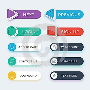 Trendy web and ui application color buttons vector set