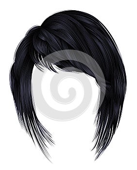 Trendy woman brunette black dark colors hairs kare with frin