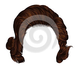 Trendy woman curly ginger color . medium length .