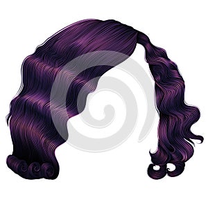 Trendy woman hairs dark purple colors . fashion beauty retro style realistic 3d .