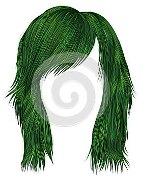 Trendy woman hairs green color . medium length . beauty sty