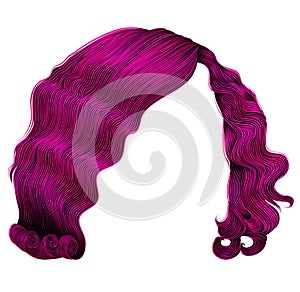 trendy woman hairs kare bright pink colors . beauty fashion retro style curls . realistic 3d .