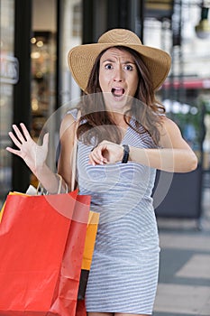 trendy woman has to hurry to get to work