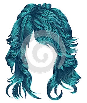 Trendy woman long hairs blue colors .beauty fashion . realisti