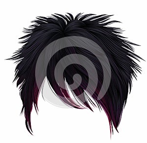 Trendy woman short hairs black pink colors . long fringe . fashion style . emo Japanese .