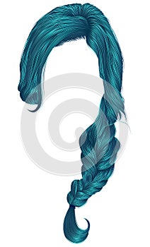 Trendy women hairs blue colour . plait . fashion beauty style .