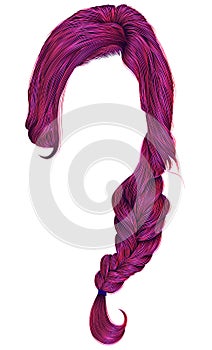 Trendy women hairs bright pink colour . plait . fashion beauty