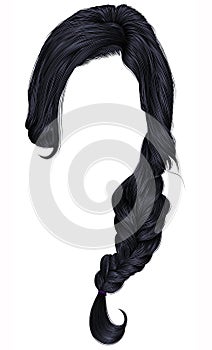 Trendy women hairs brunette black colour . plait . fashion beau