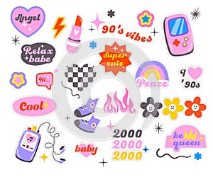 Trendy Y2K retro sticker set, girly vintage patch collection, glamorous90s and 2000s style icon