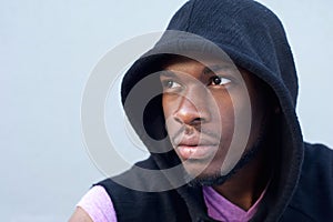 Trendy young african american man with hooded sweatshirt