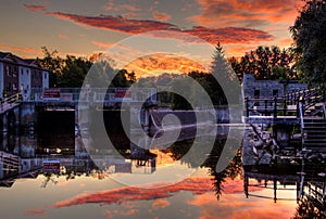 Trent Severn Waterway Flow Control Dam In Lindsay, Ontario At Sunrise photo