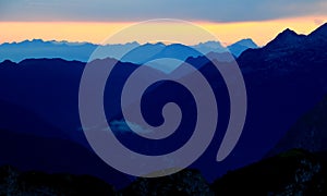 Trenta and Soca Valley, Julian Alps, during blue hour photo