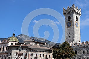 Trento, Italy. Cityscape image of Duomo Square with Trento Cathedral and the Fountain of Neptune