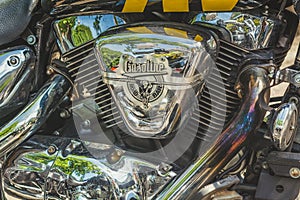 Trento, July 22, 2017: Show classic motorcycles. Motorcycle parts details. Vintage filter effect