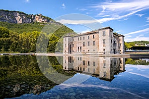 Trento Palazzo delle Albere castle water reflections Trentino Alto Adige region - Italy