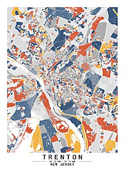 Trenton NewJersey USA Creative Color Block city Map Decor Serie