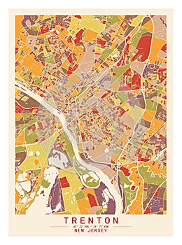 Trenton NewJersey USA Creative Color Block city Map Decor Serie