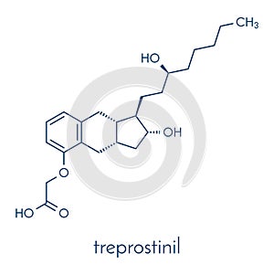 Treprostinil pulmonary arterial hypertension drug molecule. Synthetic analog of prostacyclin PGI2. Skeletal formula. photo