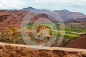 Tres Cruces - Wooden Sign for Three Crosses near Cafayate, Argentina