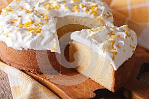 Tres leches cake sliced close-up. horizontal photo