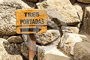 Tres portadas sign. Machu Picchu, Cusco, Peru, South America.