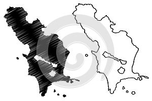 Tresco island United Kingdom of Great Britain and Northern Ireland, England, Isles of Scilly map vector illustration, scribble