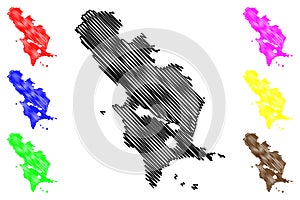 Tresco island United Kingdom of Great Britain and Northern Ireland, England, Isles of Scilly map vector illustration, scribble