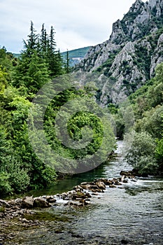 Treska river in the western part of North Macedonia, below Matka Canyon and Dam