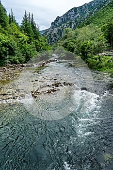 Treska river in the western part of North Macedonia, below Matka Canyon and Dam