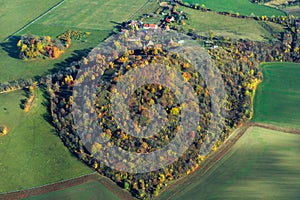 Tresnovka hill, village Chrastna,  Litomerice, Usti Region - Czech Republic Aerial photo