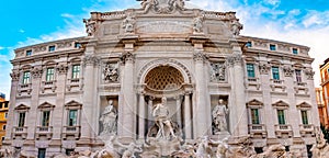 Trevi district, Rome, Italy. Palazzo Poli palace building and sculptures on Trevi Fountain.