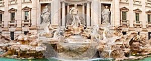 Trevi district, Rome, Italy. Sculptures on Palazzo Poli palace building and Trevi Fountain