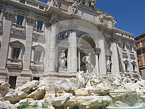 Trevi fountain baroque architecture and landmark in Rome, Italy.