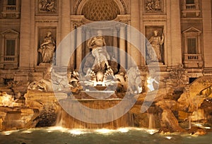 Trevi Fountain Close Up Night Rome Italy