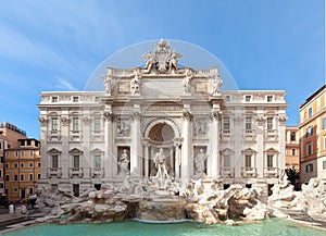 Trevi Fountain Fontana di Trevi. Front view of fountain in the Trevi district in Rome, Italy. photo