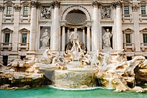 Trevi Fountain, front view. Beautiful baroque Fontana di Trevi by Nicola Salvi