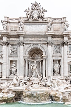 Trevi Fountain, Italian: Fontana di Trevi. Detailed view o central part with statue of Oceanus. Rome, Italy