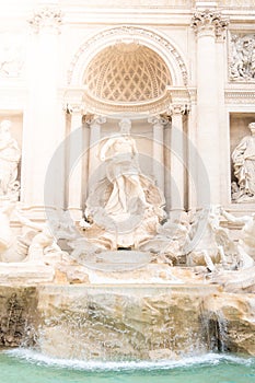 Trevi Fountain, Italian: Fontana di Trevi. Detailed view o central part with statue of Oceanus. Rome, Italy