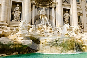 Trevi Fountain, left side view. Beautiful baroque Fontana di Trevi by Nicola Salvi